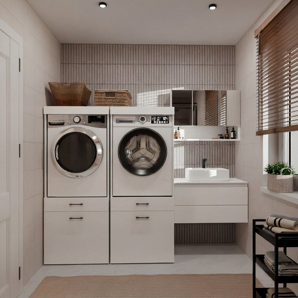 Wasmachine Wasdroger Kast Wit | 2 Lades set van 2 kasten