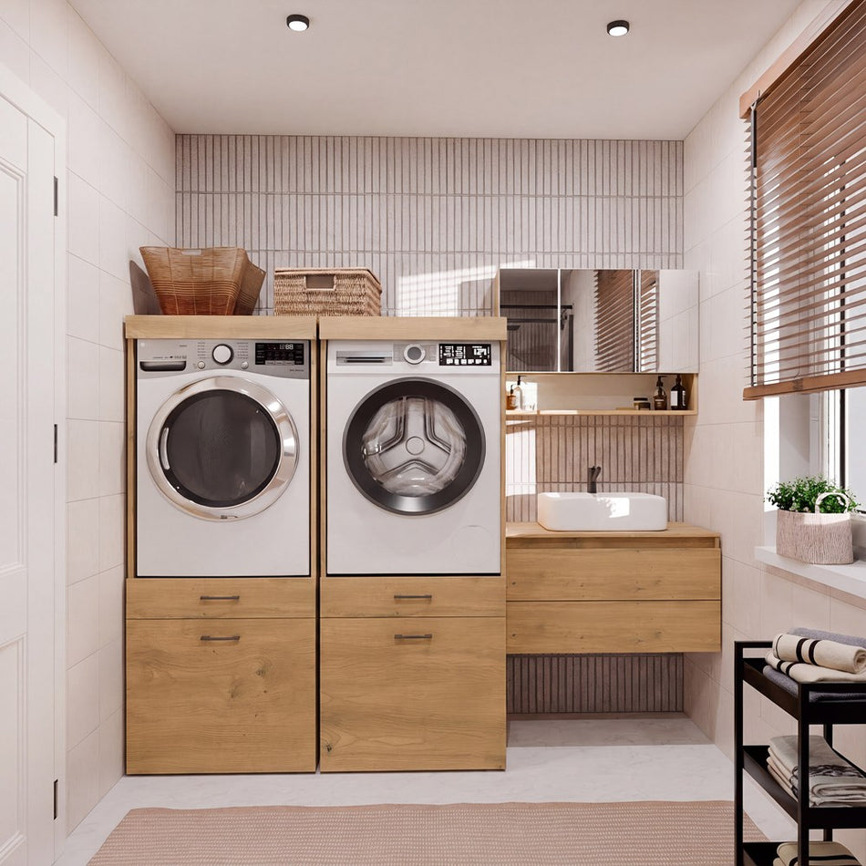 Wasmachine Wasdroger Kast Eiken | 2 Lades set van 2