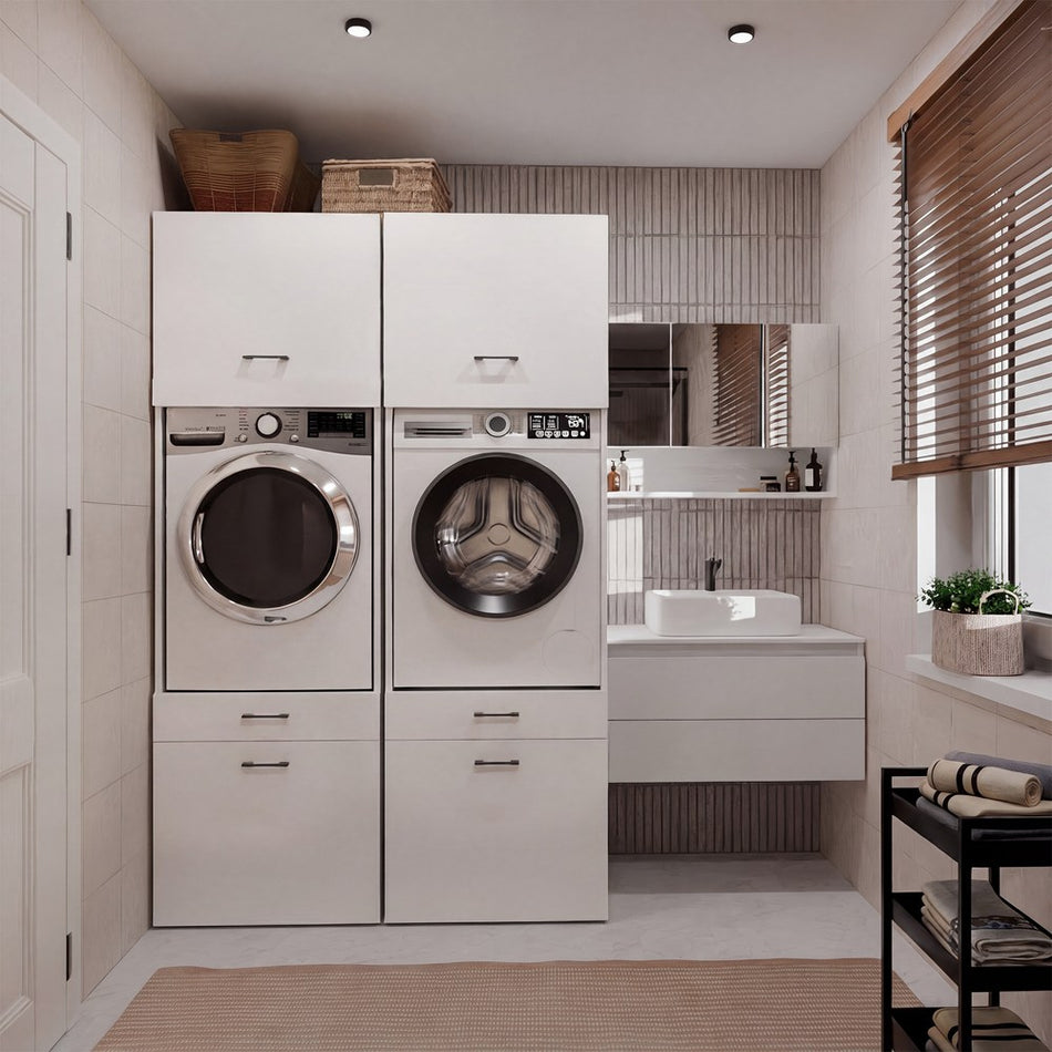 Wasmachine Wasdrogerkast Wit – 2 Lades Extra Opbergruimte set van 2