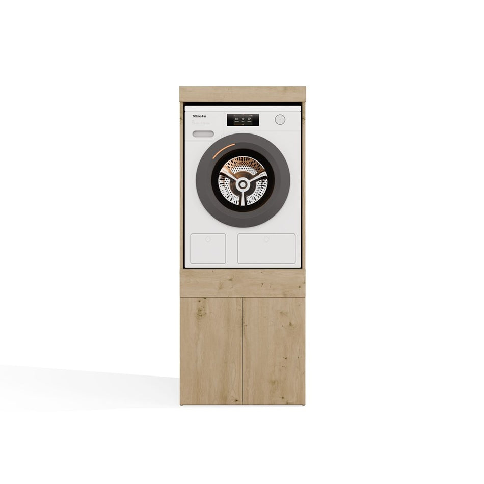 Wasmachine en wasdroger kast eiken met lade set van 2 stuks