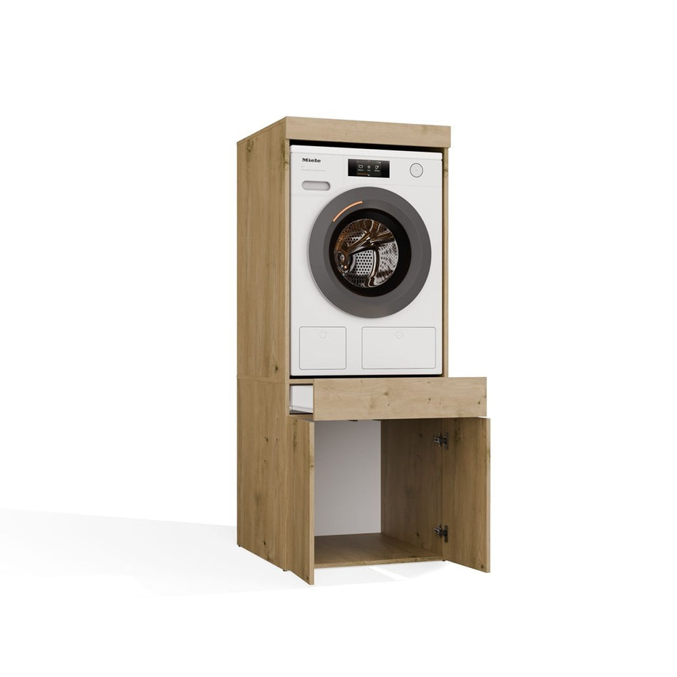 Wasmachine en wasdroger kast eiken met lade set van 2 stuks