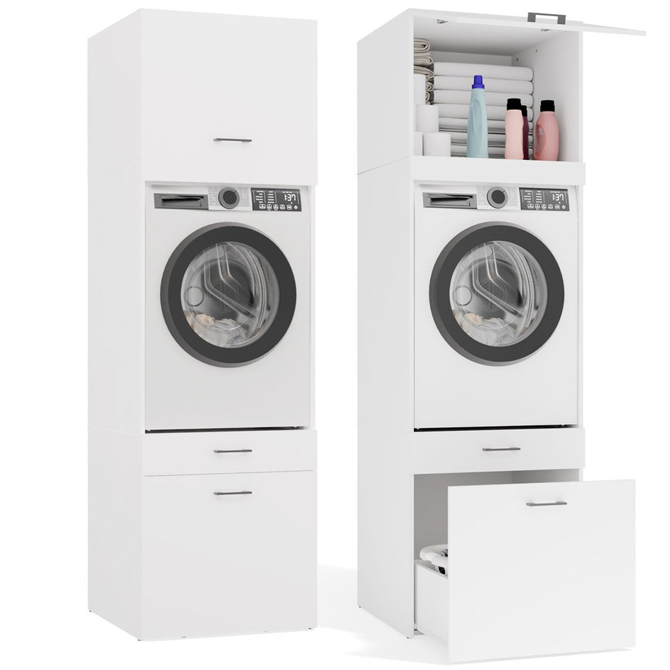 Wasmachine Wasdrogerkast Wit – 2 Lades  Extra Opbergruimte
