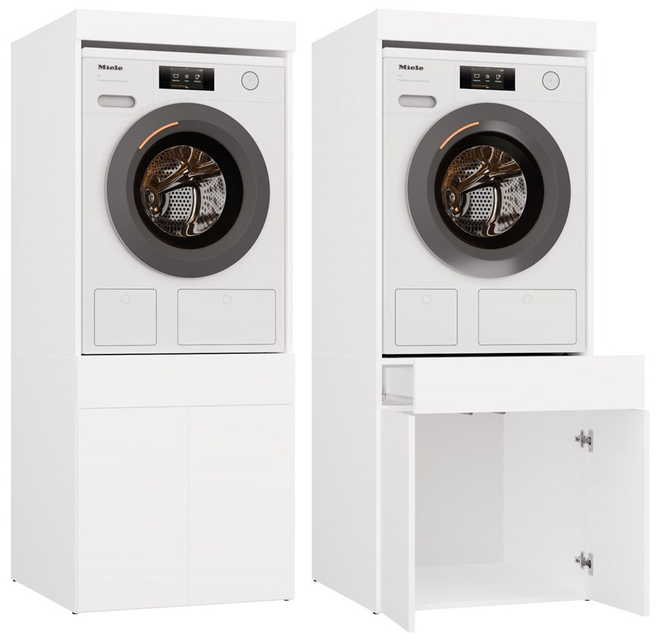 Wasmachine en wasdroger kast met lade wit set van 2